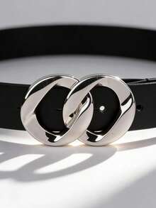 Y2K 双环扣宽腰带 黑色亮面 PU 皮革 辣妹风束腰带 - 雙圈 - 查看 2