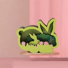 Easter Bunny Decorations Wooden Rabbit Figurines Bunny Desktop Ornaments For Home Holiday - Green - View 3