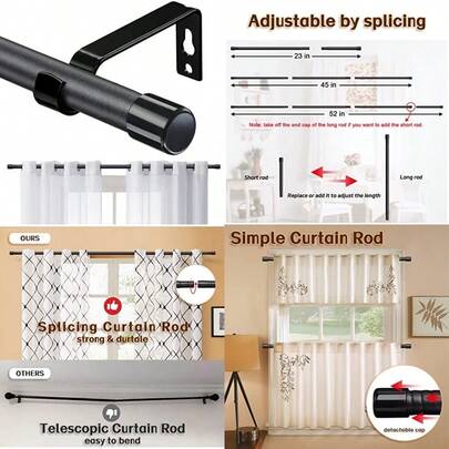 Curtain Rods For Windows 28 To 48 Inch 5/8 Inch Matte Black Curtain Rod Set With Brackets Heavy Duty Small Drapery Curtain Rods Size: 23-52 Inch