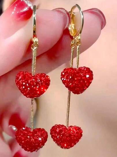 rundraw 2 piezas Pendientes de corazón con colgantes con tachuelas metálicas de lujo para mujeres, regalos elegantes para fiesta y festivales, San Valentín, mamá, madre, Día de la Madre