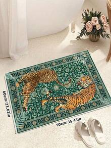1pc Tiger Print Bohemian Style Washable Rug, Soft & Comfortable For Living Room, Dining Room, Non-Slip & Durable For Office, Bedroom, Living Room, Entryway - Green - View 3