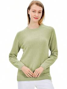 ¡RecomendadoSimple&Opulence - Suéter de chenilla para mujer, cuello redondo, manga larga, dobladillo acanalado, cuello redondo¡Top de Temporada - Verde salvia - Ver 2