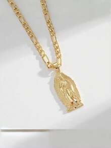 1件时尚男女通用瓜达卢佩圣母玛利亚吊坠项链，立方氧化锆圣母项链，新款夏季女士首饰，适合日常佩戴和宗教节日佩戴 - 金黃色 - 查看 5