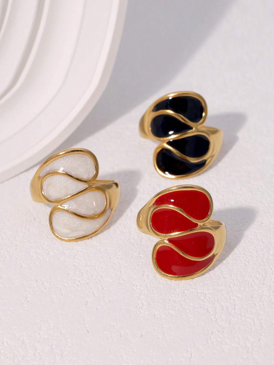 1枚复古法式风格个性化壁龛设计优雅镀金不锈钢不对称几何开口戒指，适合女士日常、派对和约会佩戴。 - 開口戒 - 查看 1