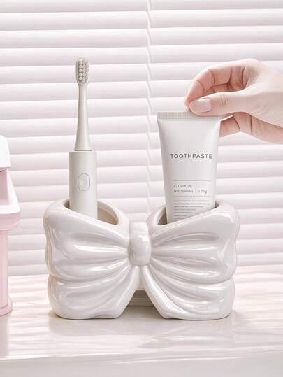 1个/2个北欧蝴蝶结牙刷架牙膏收纳架浴室台面储物架