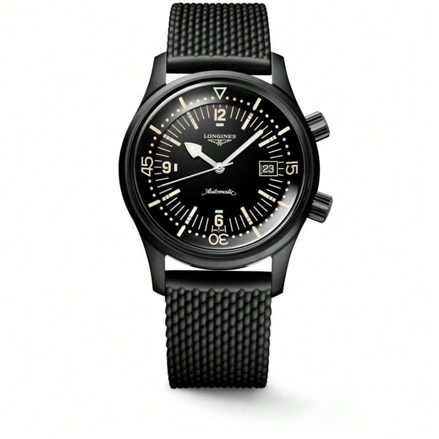 Longines Men's L3.774.2.50.9 Legend Diver Black Rubber Watch - Black - 均碼 - 查看 1