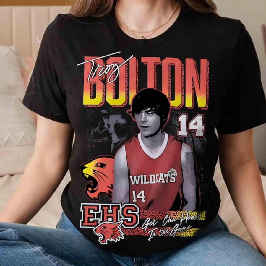 High School Musical Troy Bolton Portrait Shirt, The Musical The Series East High Tee, - 黑色 - 查看 1