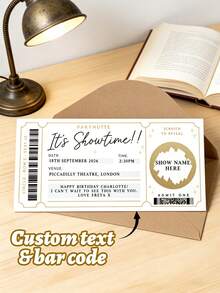 1pc Customize Theatre Ticket Scratch-Off Card, Personalized Text & Barcode Scratch-Off Show Ticket Voucher,Scratch To Reveal Show, Best Birthday Gift For Her, Show Scratch-Off Card,Surprise Experience Voucher,Luxury White & Gold Foil Ticket Design Scratch-Off Card,Birthday Gifts - Multicolor - View 1
