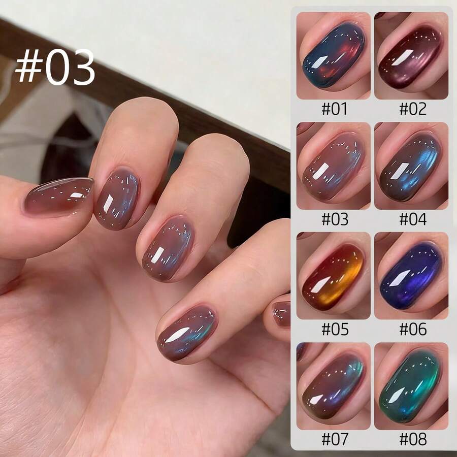 MISS MIANEL 10ML 1pc 日出貓眼美甲膠美白美甲組 冬季風格 新款熱門冬季紅色系 絲綢玻璃珠追光磁吸貓眼美甲凝膠 紅色美甲 金色美甲 美甲沙龍獨家 法式美甲 復活節美甲