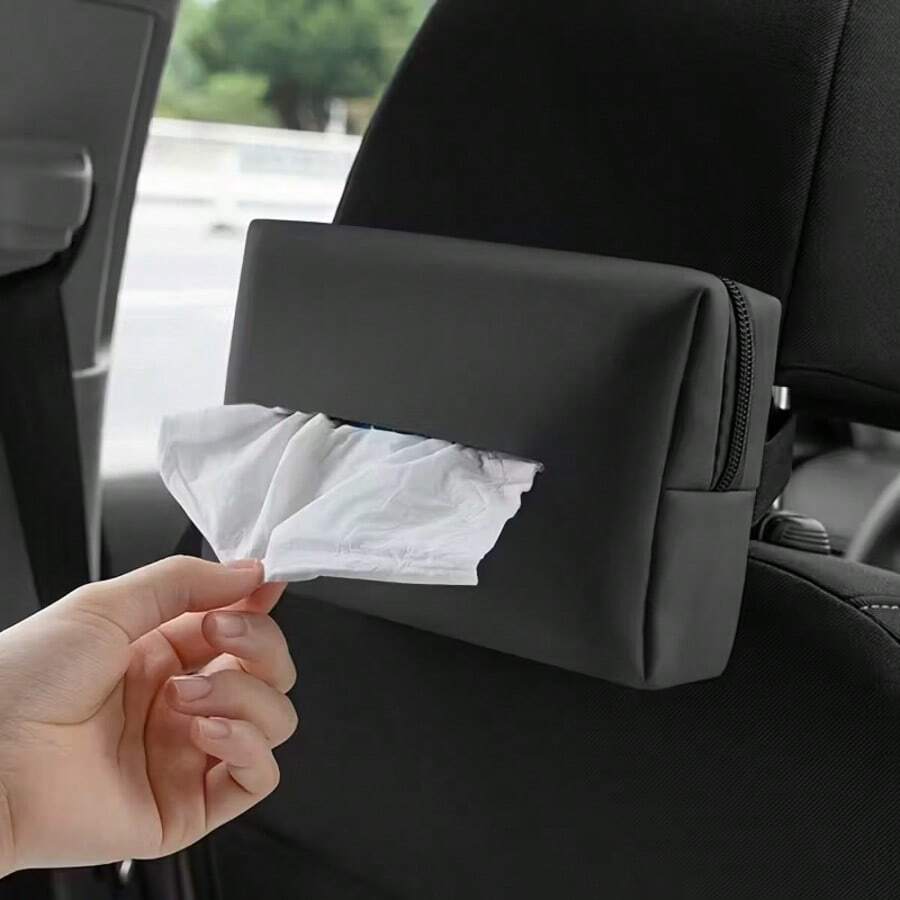 Caja de pañuelos de coche de moda, diseño fácil de usar - Organizador de almacenamiento de cuero sintético, adecuado para el respaldo del asiento y la visera, accesorio de interior de coche portátil y elegante