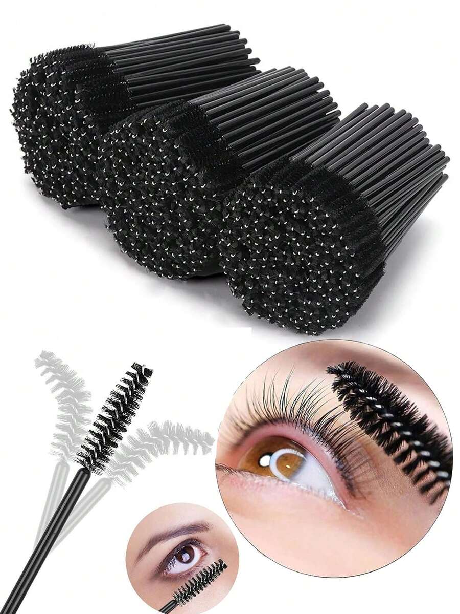 100/500Pcs Disposable Black Eyelash Brushes Mascara Wands Lash Eyebrow Spoolies Mini Makeup Applicators,Eyebrow Brush,Eyeshadow Brush,Spoolie,Spoolie Brush - Black - View 1