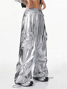 ¡RecomendadoSHENHE Y2k - Pantalones cargo metálicos para mujer, pierna ancha, holgados, hip hop, danza, rave¡Top de Temporada - Plateado - Ver 5