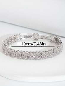 1 Set Luxury Elegant Cubic Zirconia Wheat Design Bracelet, Suitable For Women's Wedding & Party Wear, Excluding Gift Box - Silver - View 6