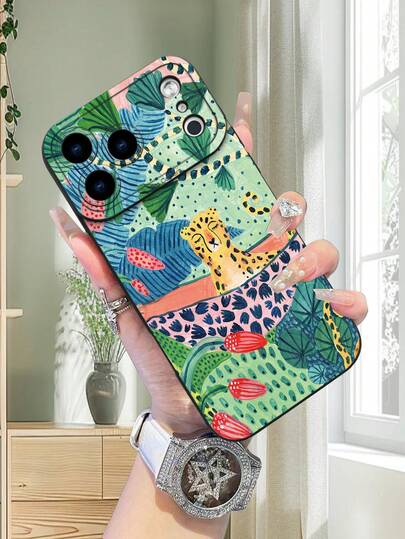 Funda de teléfono con patrón abstracto de selva tropical y leopardo, funda de teléfono estética y linda con protección contra golpes de lujo, protección de la protuberancia de la lente, compatible con iPhone 17/17Pro/17Pro Max, 16, 15,14, 13, 12, 11 Plus/Pro Max y Galaxy S21/23/24/25/ULTRA/PLUS/FE, regalo para el Día de Pascua, decoración/regalo para cumpleaños, novia, novio, amigo o usted mismo