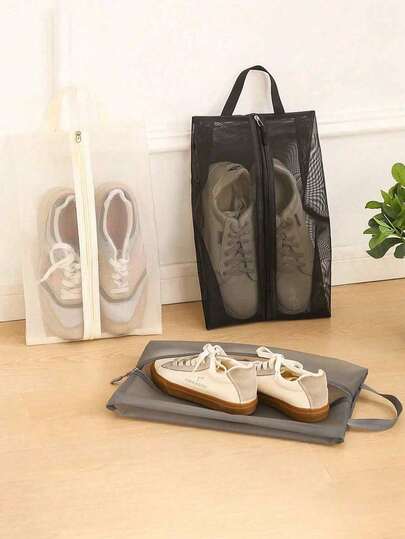 Bolsa de malla plegable y transpirable - Diseño visual transparente, bolsa de almacenamiento de zapatos de poliéster duradero de gran capacidad, adecuada para gimnasio, viajes, playa y almacenamiento de cosméticos/artículos de tocador - Beige/Negro