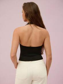 Leadlive 新款夏季女士吊带背心，运动吊带衫，黑色上衣，休闲瑜伽，优雅吊带衫 - 黑色 - 查看 3