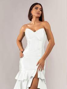 Simple Party Pleated Hem With Asymmetrical Ruffle Formal And Evening - White - View 2