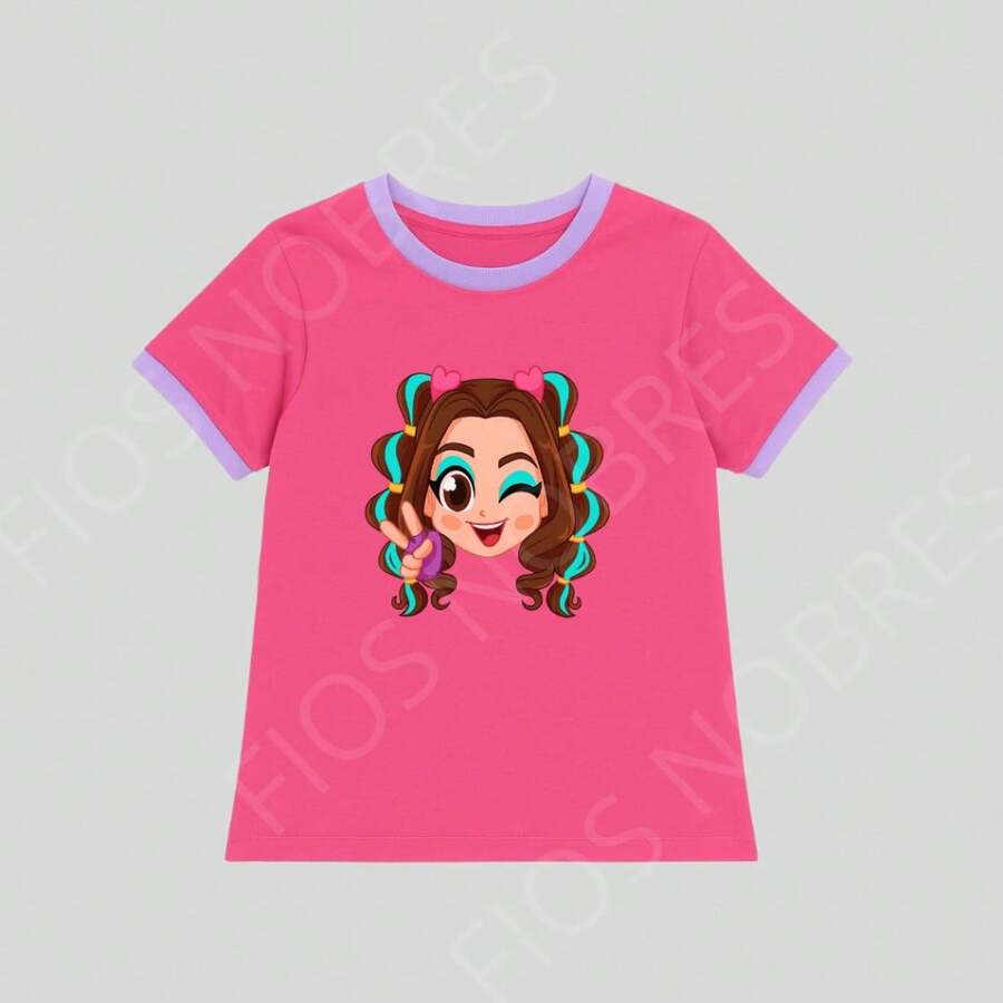 Camiseta Belinha Cantora Infantil Pink Meninas Juvenil Festas Youtuber Criança Show Nova Coleção - Multicolorido - Visão 1