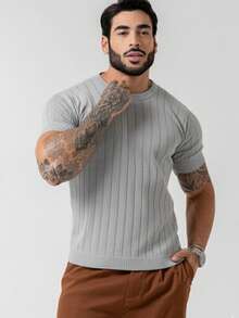TRICOT DE LUXO Men's Lightweight Textured Knit T-Shirt, High Quality, Spring, Summer, Autumn, Premium Quality - 銀色 - 查看 4