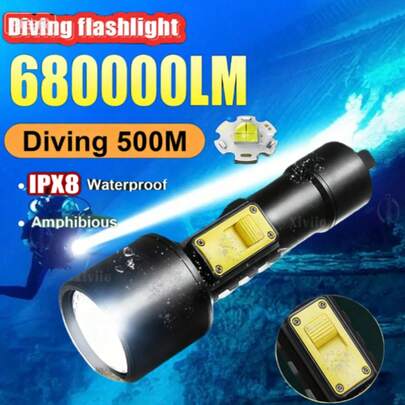 680.000LM Linterna de buceo súper brillante IPX8 Iluminación submarina profesional recargable con interruptor magnético para deportes al aire libre, natación, camping, pesca en el mar, senderismo y caza de aventura.