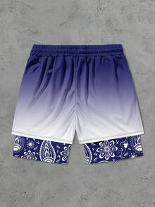 男士夏季度假风印花带衬里口袋双层沙滩短裤 - 彩色 - 查看 4