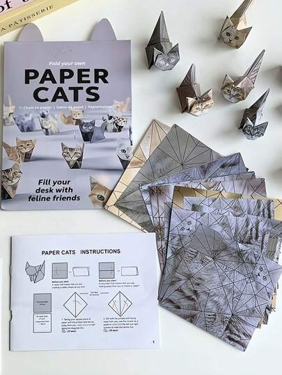 1pc (Contains 50 Sheets) DIY Handmade Cat And Dog Image Folding Paper, Desktop Cute Animal Paper Art Decoration Ornaments, Suitable For Holiday Gifts, Cat And Dog Enthusiasts Gifts, Holiday Decorations, DIY Enthusiasts