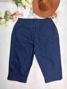 Plus Size Women's Solid Color Classic Casual Washed Denim Capri Length Pants Summer - Blue - View 7