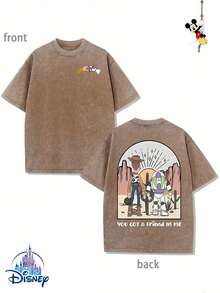 "Disney Authorized" Woody Bass YOU GOT A FRIEND IN ME Double-Sided Printing, Genuine Authorization 1 Fashion Cartoon Short Sleeve Design, Cartoon Short Sleeve, Men's Cotton Washed T-Shirt. Soft And Breathable, It Can Be Used As A Gift For Disney Lovers. - Kaki - Voir 1