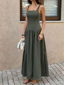 Look Polly 女士夏季度假连衣裙，粗肩带露背性感连衣裙，适合海滩、度假、生日派对、通勤等场合。 - 軍綠色 - 查看 7