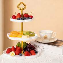 三层白色金色云朵造型甜点架，配有精美把手，是下午茶和派对上摆放水果和点心的理想之选。 - 白 - 查看 3