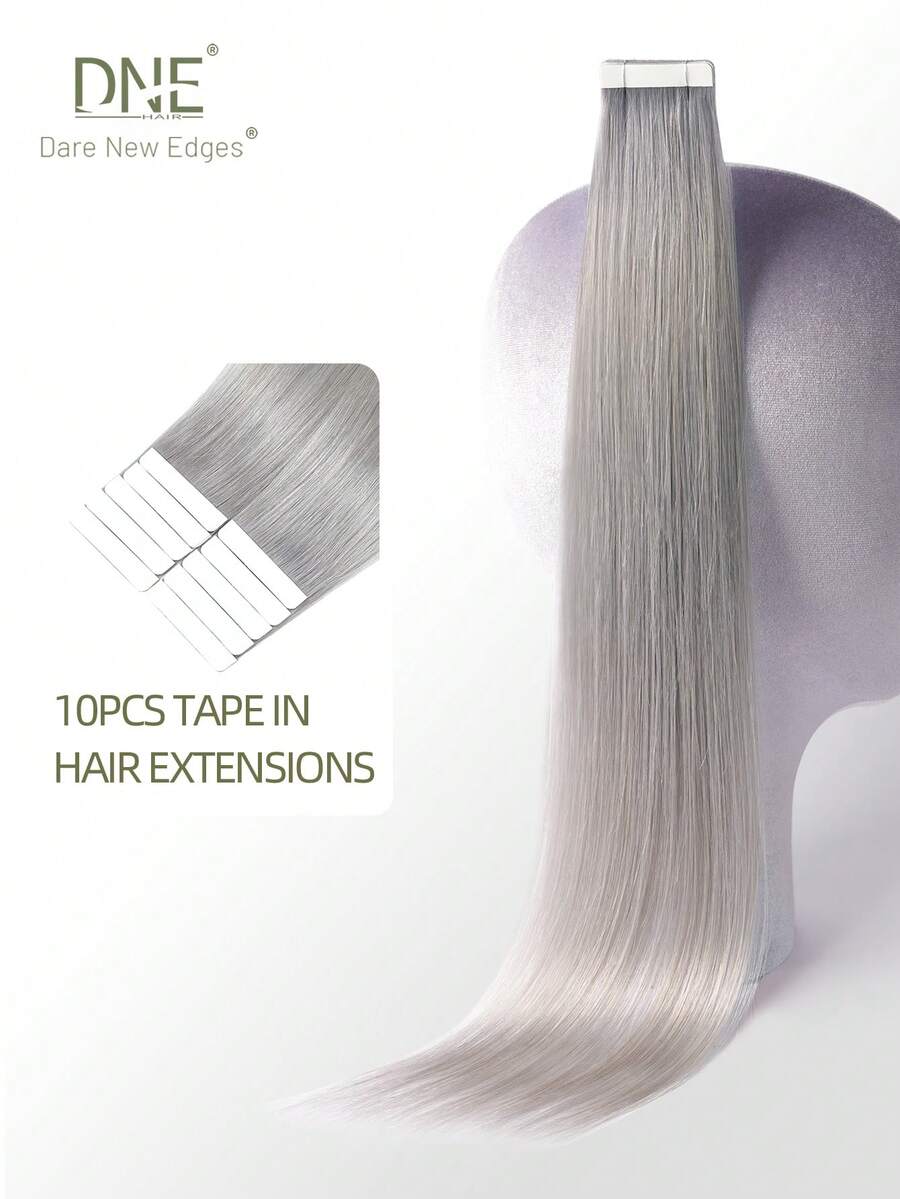 DNE HAIR 10片装100%真人发隐形无痕接发片,14-22英寸灰色直发,丝滑柔顺,发尾浓密,适合细软发质,沙龙及日常使用皆宜,适合所有女性和女孩。 - SGray - 查看 1