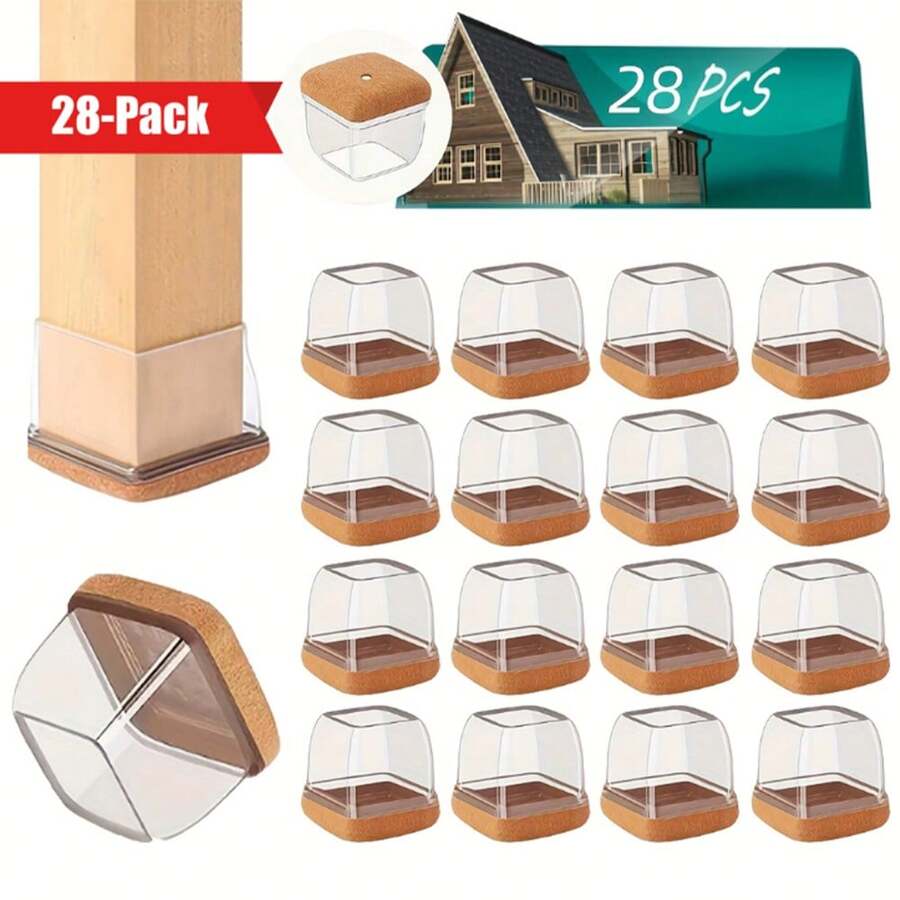 28-Pack New Arrival Felt Furniture Chair Leg Caps, 360° All-Around Protective Pads, Easy Install, Metallic Finish, Plastic Material, Home Renovation Hardware Accessories - Square Light Brown - View 1