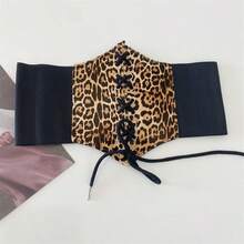 1pc Leopard Print Drawstring Elastic Waist Belt For Women Skirt - Multicolor - View 3