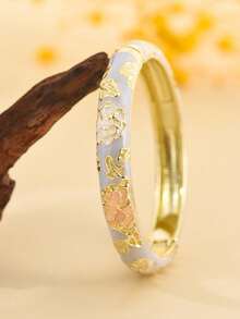 Cloisonne Floral Open Cuff Bracelet, Oil Drop Alloy Bangles, Gifts For All, Various Sizes Available - Enamel Cloisonné Bracelet With Peony Pattern - View 35