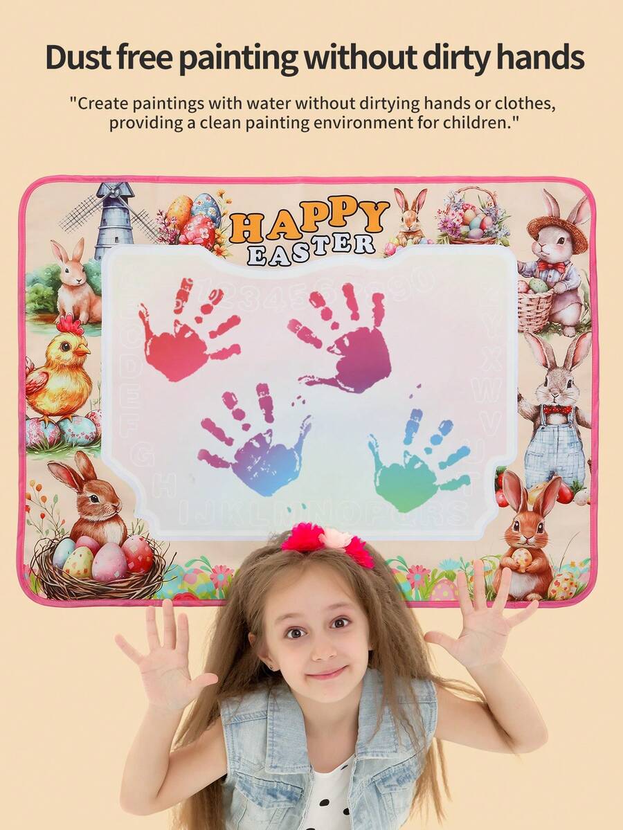 1个可重复使用的复活节彩蛋水彩画垫，无脏乱儿童艺术启蒙玩具，亲子互动，开斋节、新年派对礼物 - 彩色 - 查看 1