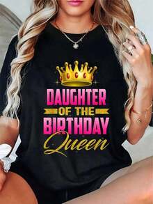 Casual Tshirt Daughter Of The Short Sleeve Letter Printed Tops Fashion Graphic Shirts - Black - View 6