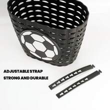 自行车前篮，足球贴纸塑料扎带固定，轻便 - 黑色 - 查看 2