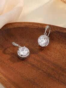 1 Pair Cubic Zirconia Heart Stud Earrings, Brilliant & Exquisite Versatile Earrings For Women - Silver - View 3