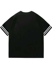 GRDR 1 chiếc áo thun nam cổ tròn phối màu tương phản mới mùa hè, phong cách công sở thường ngày. - màu đen - Xem 4