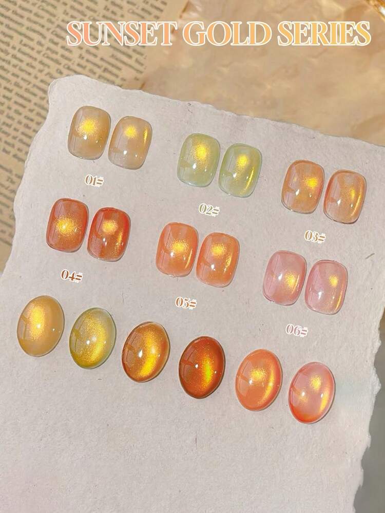 莉亚小姐 1-6 15ml 春夏美甲日落金玻璃珠猫眼凝胶指甲油 高密度增白百搭金色水晶猫眼指甲油 流行色凝胶指甲油 适合初学者美甲 UV LED固化 可卸半永久 适用于美容院美甲套装 DIY居家假日女士礼物 美甲用品 - 彩色 - 查看 2