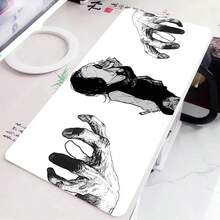 1 pieza Alfombrilla de ratón grande con diseño de chica anime en blanco y negro, accesorios de juego con borde de bloqueo para escritorio, alfombrilla antideslizante para teclado de oficina - A - Ver 12