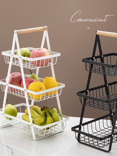 Prateleira multifuncional de 2 ou 3 níveis com alça, grande capacidade de armazenamento em camadas, estrutura triangular robusta com alta capacidade de carga, armazenamento de mesa que economiza espaço para lanches, frutas, artigos de higiene pessoal e outros itens diversos.