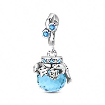 1 Sterling Silver-Plated Ocean-Themed Crystal Ball Charm. This Charm Combines Blue Crystals With Marine Creatures To Convey A Longing For Romantic Nature, Adding A Fresh And Lively Touch To Any Outfit. Perfect For DIY Bracelets, Bangles, Necklaces, And Other Jewelry. Ideal For Ocean Enthusiasts And Those Who Love Dreamy Accessories, It Also Serves As A Summer Wardrobe Staple Or A Seaside Travel Keepsake.