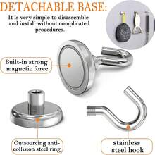 高强度磁性挂钩，无需钻孔。可使用磁铁和粘合剂固定，无需钉子。适用于冰箱、厨房、烧烤架、车库和储物空间。无损墙面磁性挂钩、重型磁性地板挂钩、冰箱磁吸挂钩、超强磁性挂钩。 - 銀色 - 查看 4
