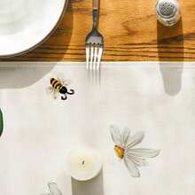 1pc Beige Table Runner With Sunflower, Daisy And Bee Prints, Suitable For Spring Kitchen, Dining Table Decor, Home Party, Size: 33 X 183 Cm - Beige - View 5