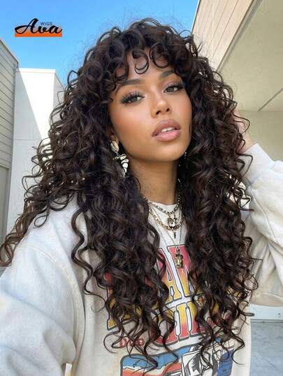 24-Inch Rusty Curly Wig, Synthetic Long Curly Wig. Heat-Resistant Synthetic Wig, Fluffy Curly Hair With Bangs, 18-Inch Ombre Golden Synthetic Wig With Bangs, Easy To Wear Daily, Suitable For Beginners, Voluminous Big Curly Hair, Suitable For Halloween, Cosplay, Daily, Party, Festival, Music Festival Use, Elegant And Fashionable Essential