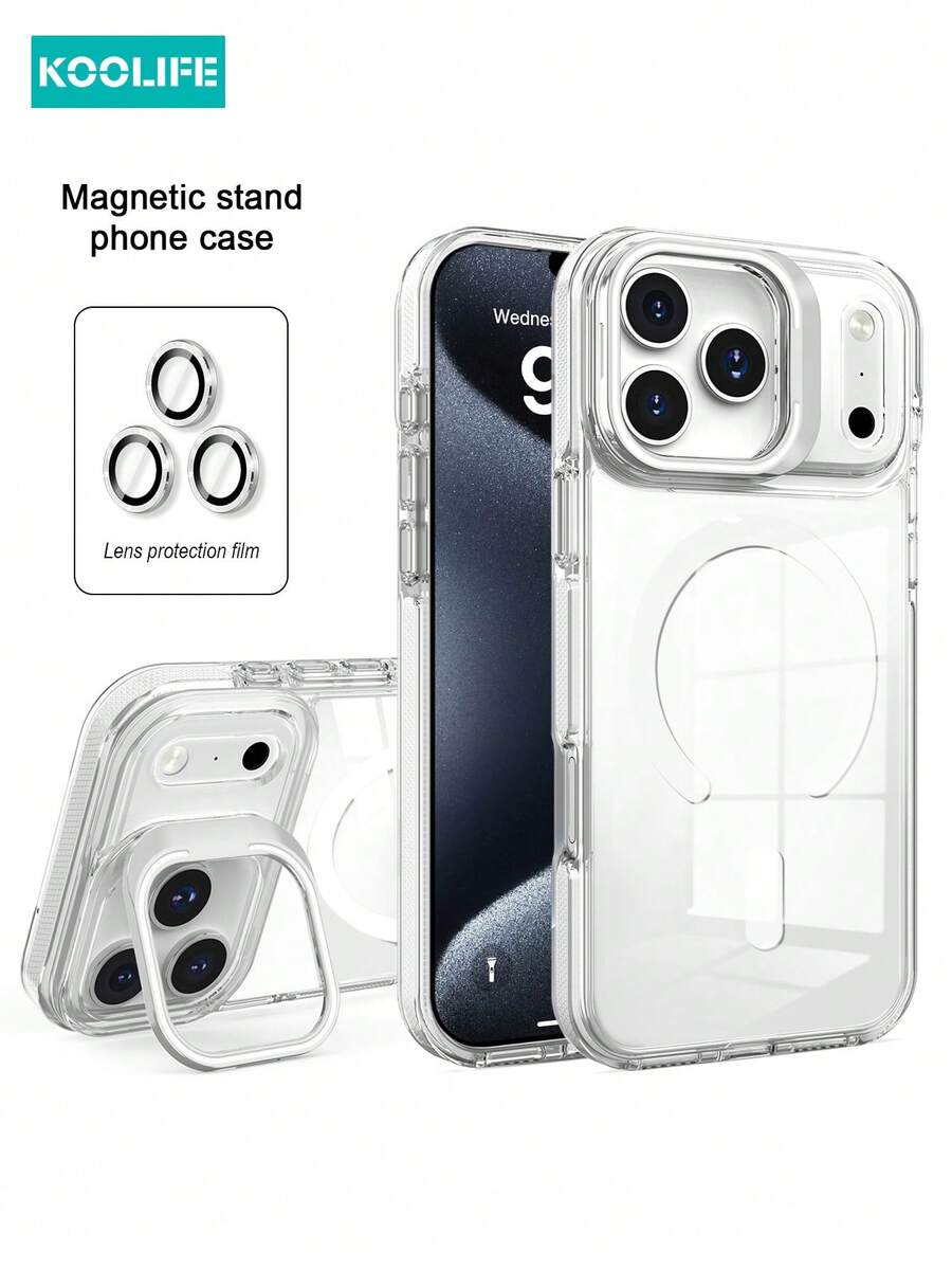 1个Koolife新款金属边框支架保护壳，兼容Apple 17 Pro Max，高透明度磁吸式手机壳，独立按键，侧边条设计，2.0mm防摔背板，兼容Apple 17 Pro Max/ 17/ 17 Pro