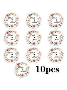 1/2/4/6/10 Pc  Personalized Custom Names: Handmade Round Wooden Coasters, Wedding Coasters | Custom Name Wreath Design, Ideal For Weddings, Table Decorations, Wedding Favors, Gifts, And Valentine's Day Decorations - Beige - View 8