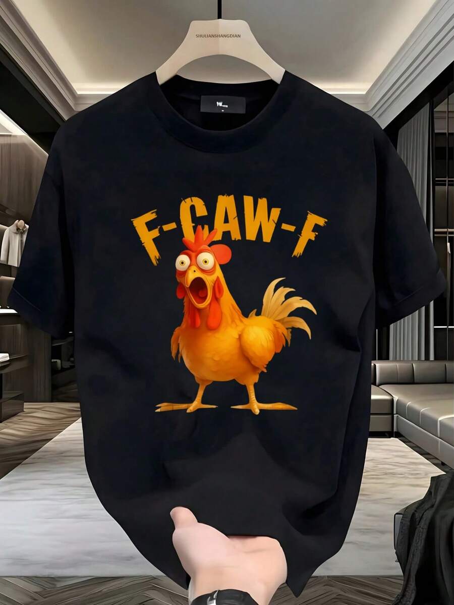 Camiseta Hombre, Gallo F-CAW-F, Gracioso Animado, Casual,playera de hombre,ropa de hombre,tops,regalos para hombre,nacional envio,y2k,oversize hombre. - Negro - Ver 1