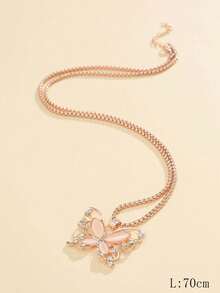 1pc Rhinestone & Cat Eye Stone Butterfly Pendant Necklace - Cat's Eye Stone Butterfly Necklace - View 4